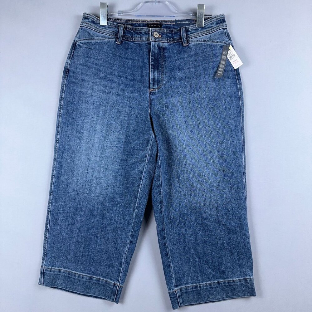 NWT Talbots Wide Leg Crop Jeans Womens Size 14WP High Waist Medium Wash Blue